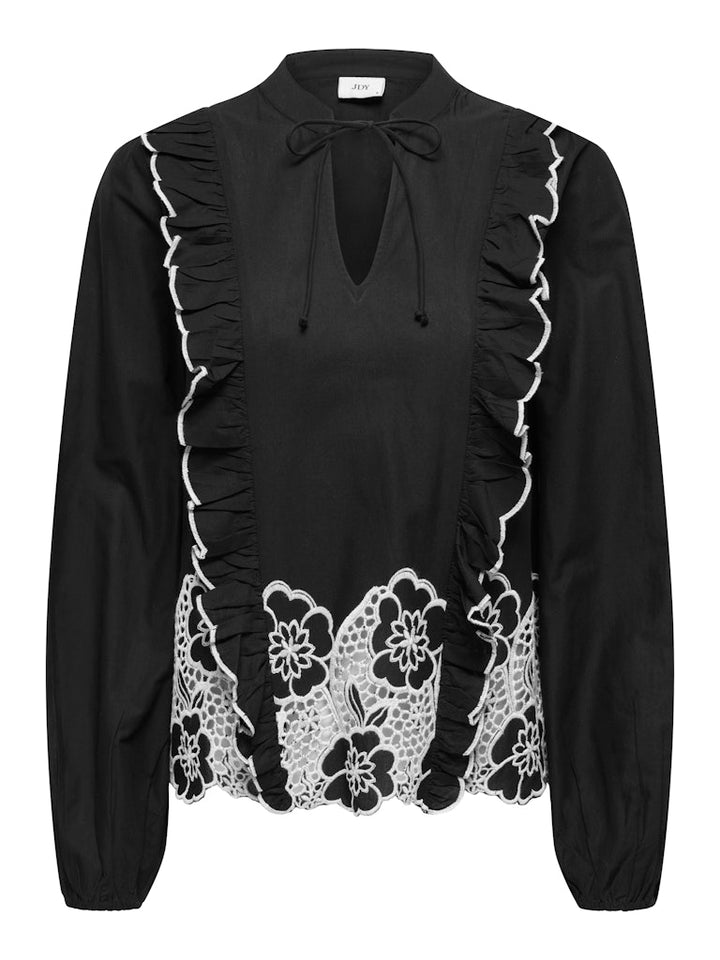 Jdyholly L/s Emb Top Wvn Exp - Zwart