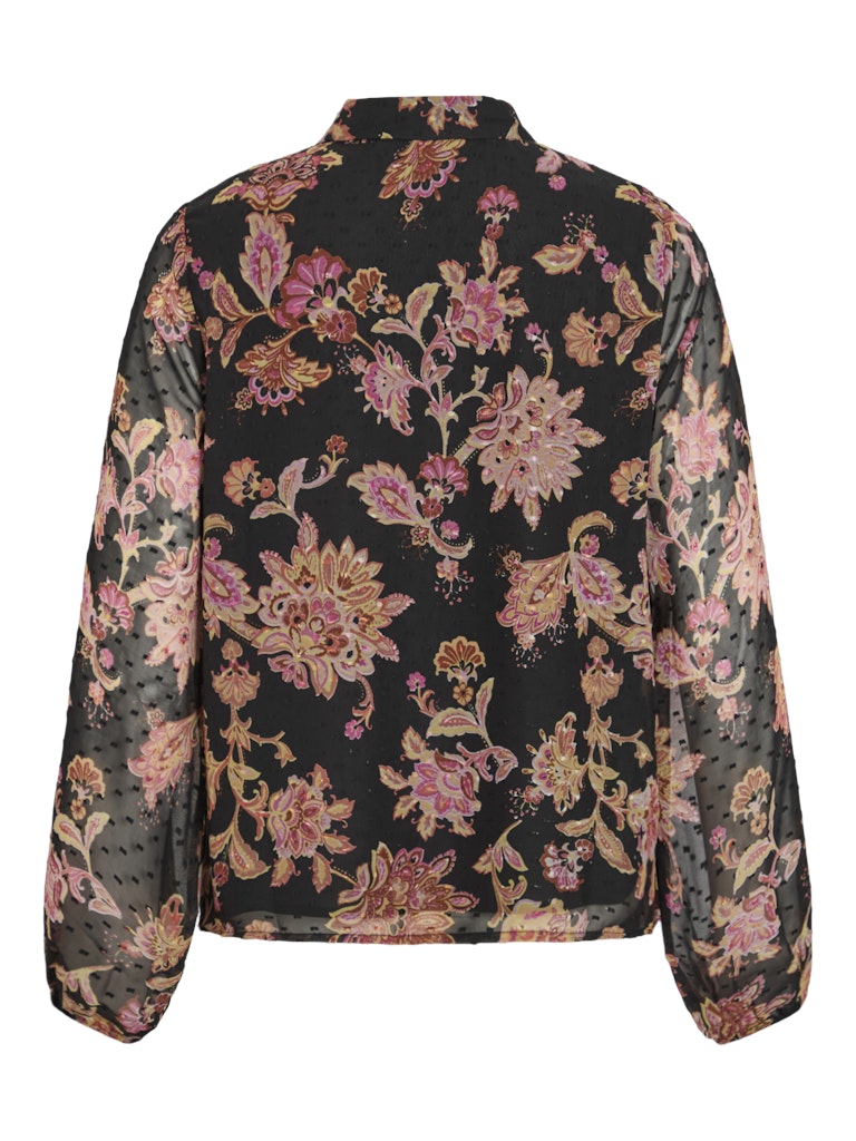 Vipraya O-neck L/s Printed Shirt/ln - Zwart Dessin