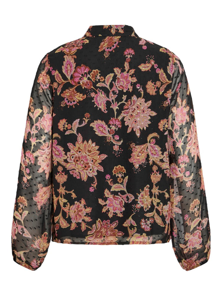 Vipraya O-neck L/s Printed Shirt/ln - Zwart Dessin