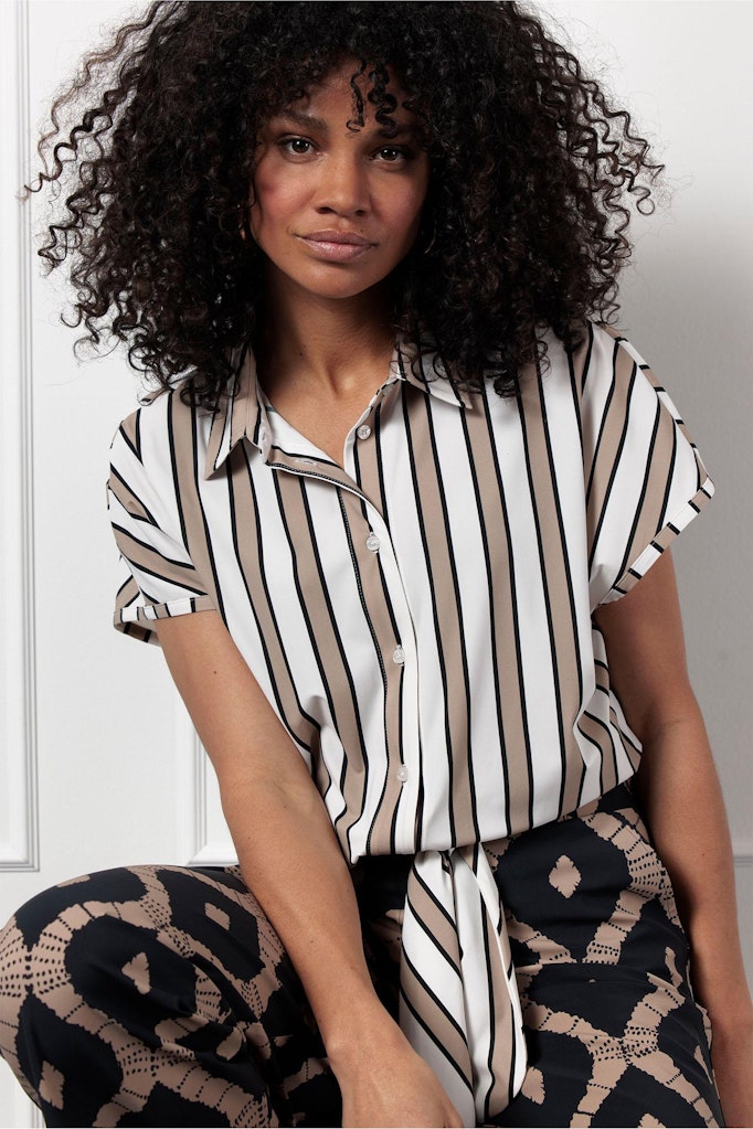 Lena Stripe Blouse - Ecru Dessin