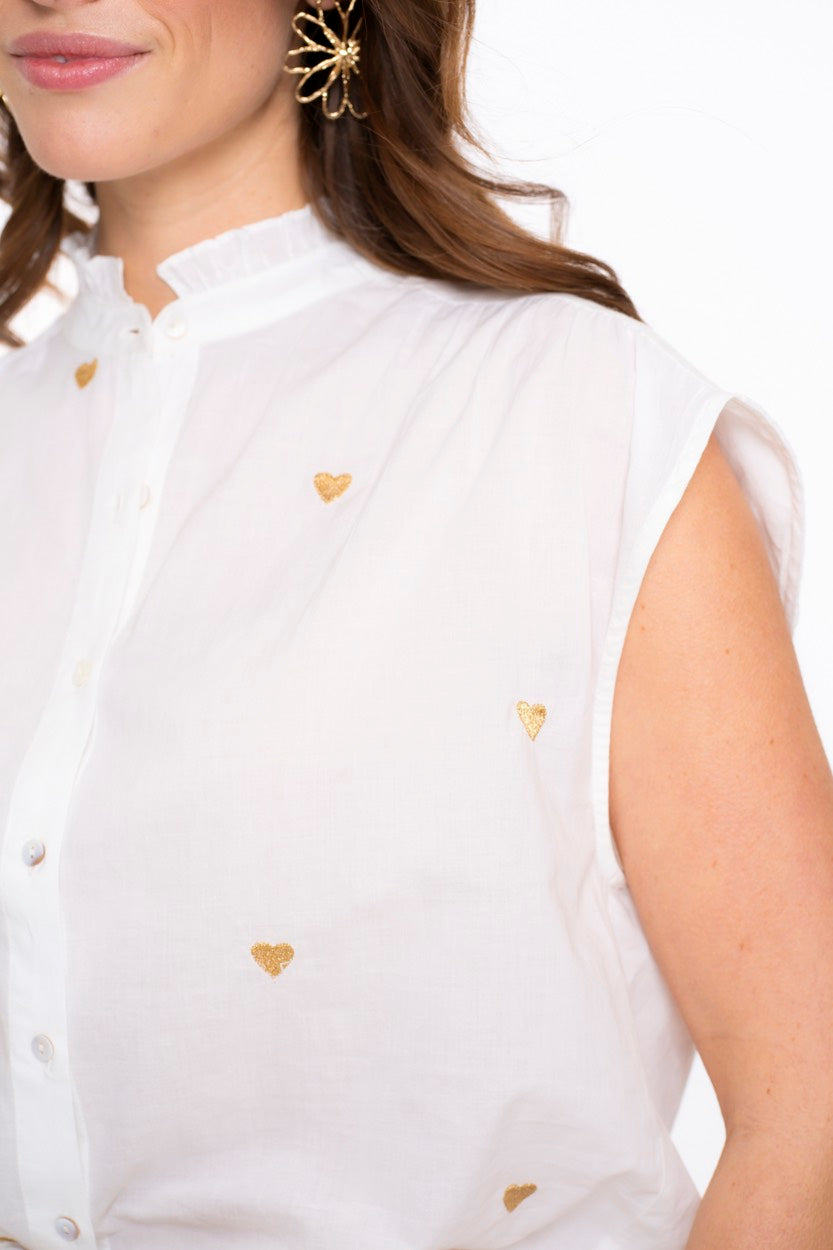 Blouse Lurex Hearts - Wit Dessin
