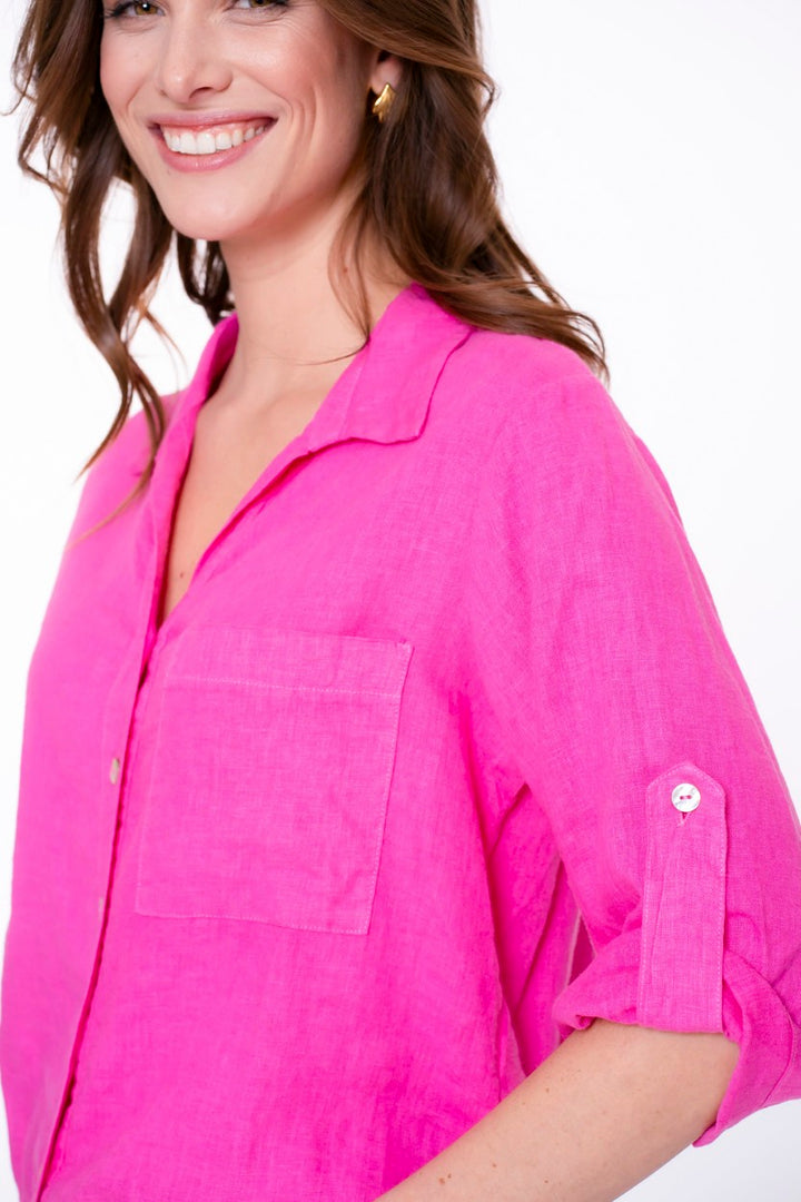 Blouse Linen With String At Bottom - Roze