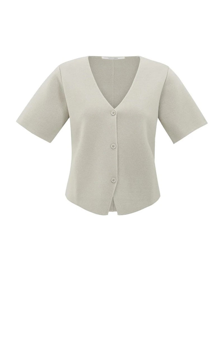 Knitted Top With Short Sleeves - Licht Bruin