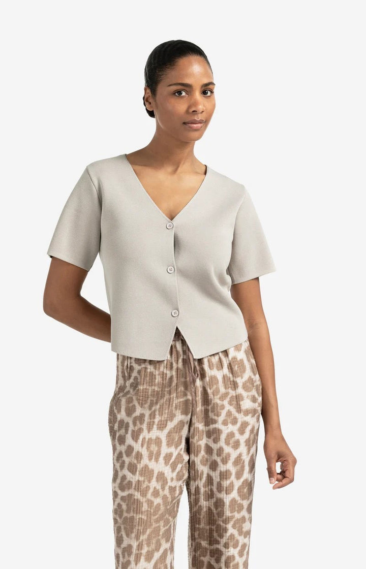 Knitted Top With Short Sleeves - Licht Bruin