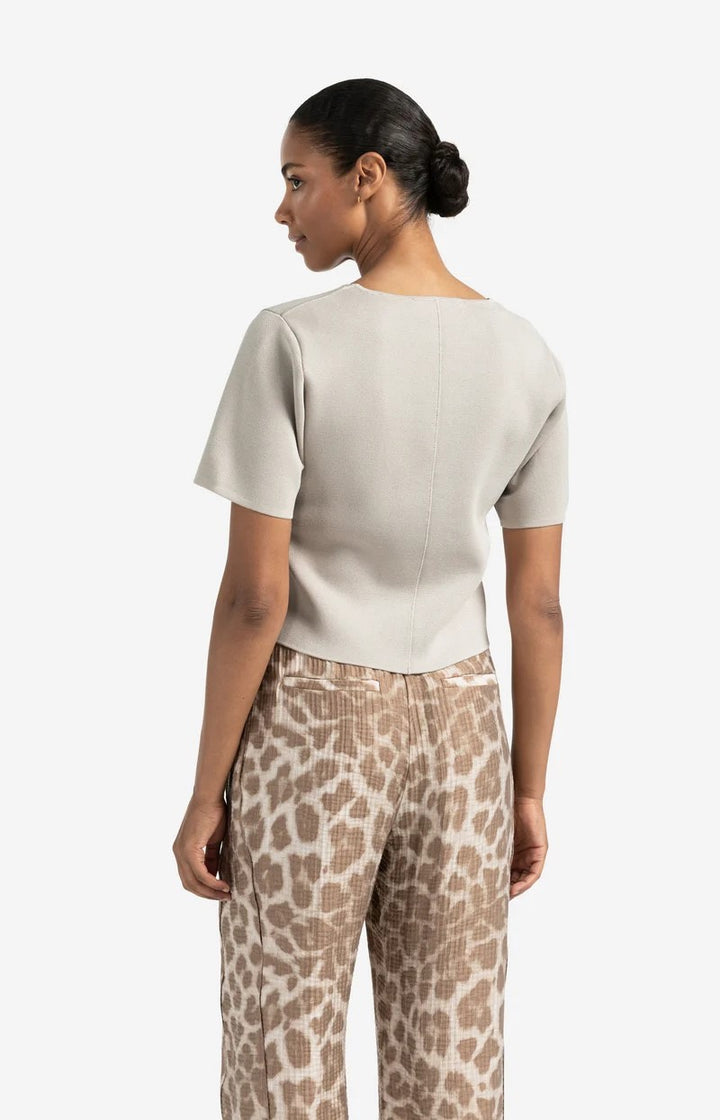 Knitted Top With Short Sleeves - Licht Bruin