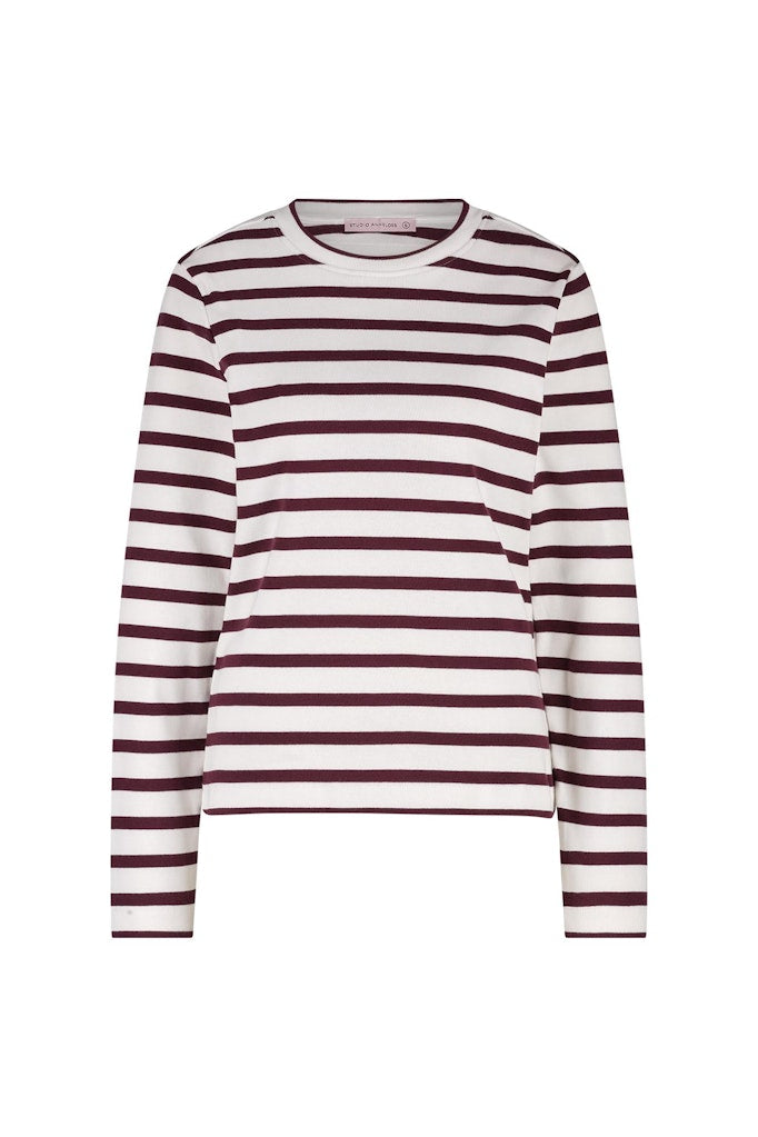 Annika Stripe Ls Tshirt - Ecru Dessin