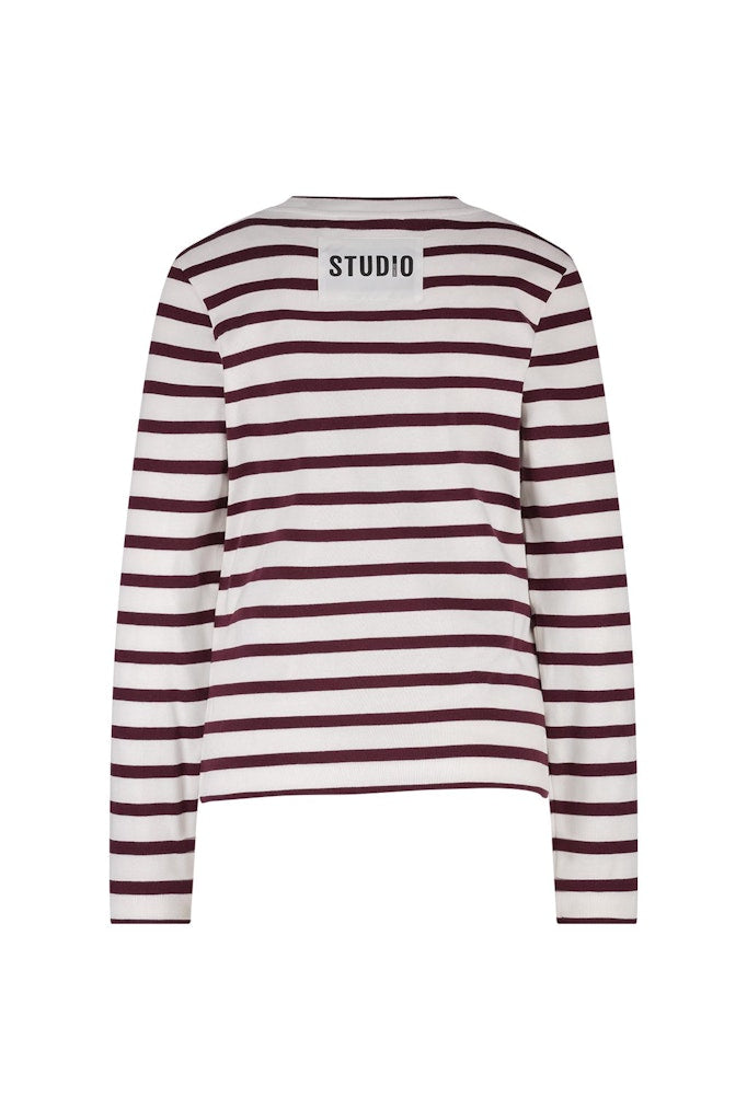Annika Stripe Ls Tshirt - Ecru Dessin