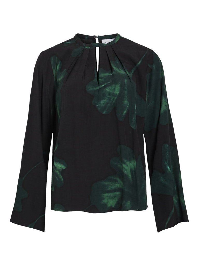 Viruna Leaf L/s O-neck Top - Zwart Dessin