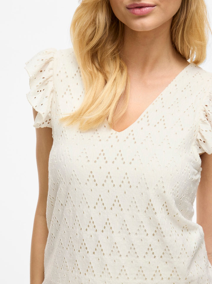 Viamalina V-neck C/s Top/pb - Off-white