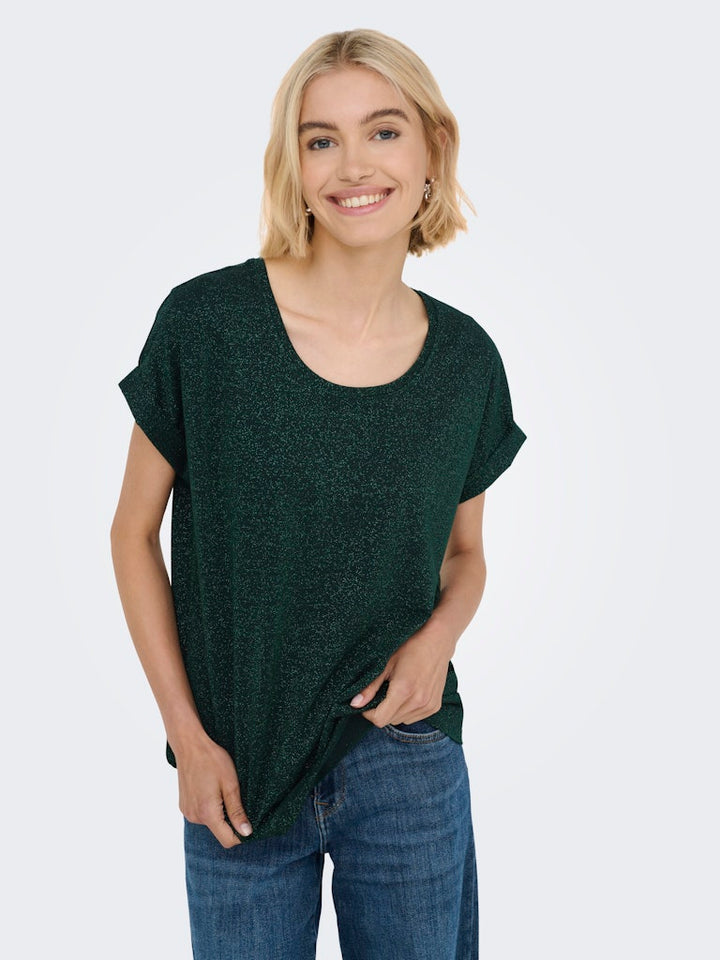 Onlmoster Glitter S/s Top Jrs - Donkergroen