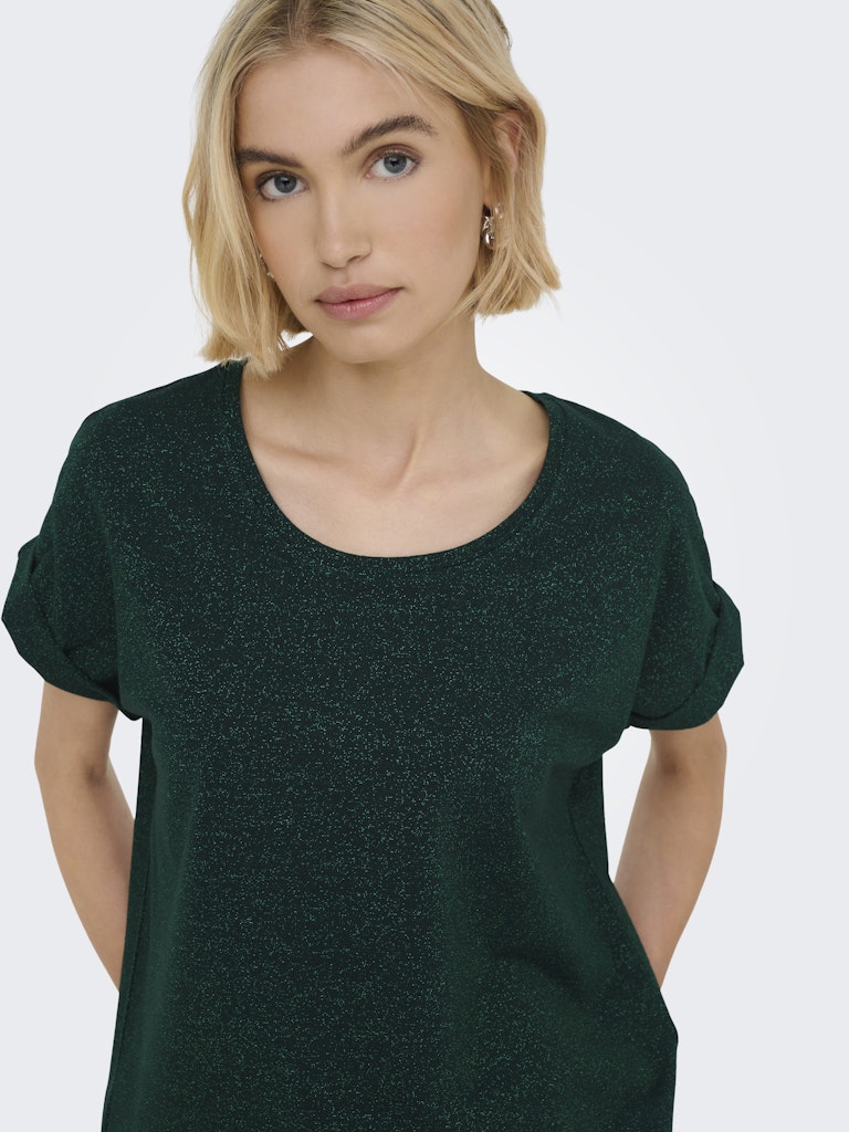 Onlmoster Glitter S/s Top Jrs - Donkergroen