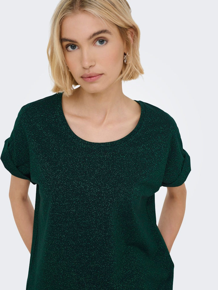 Onlmoster Glitter S/s Top Jrs - Donkergroen