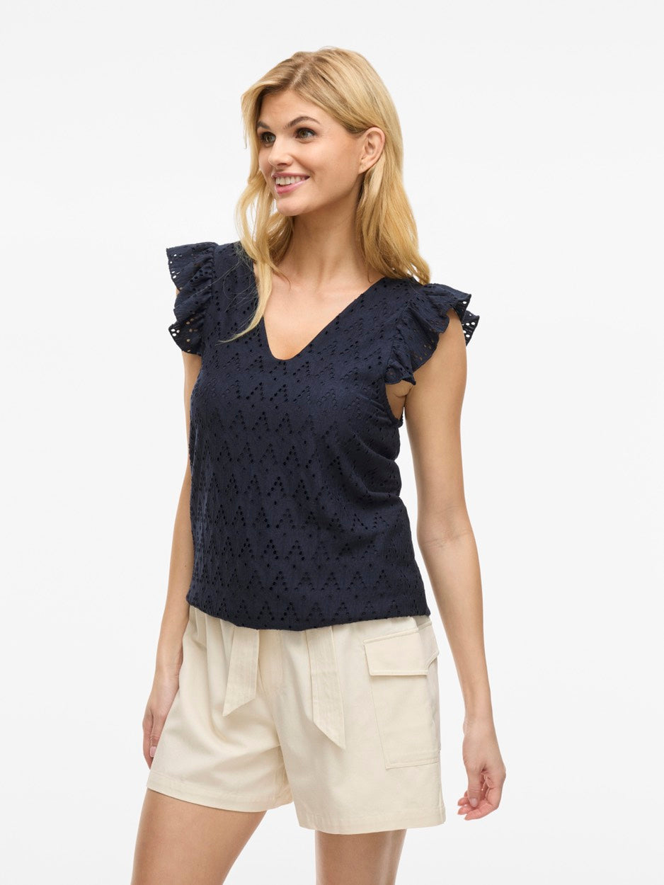 Viamalina V-neck C/s Top/pb - Navy