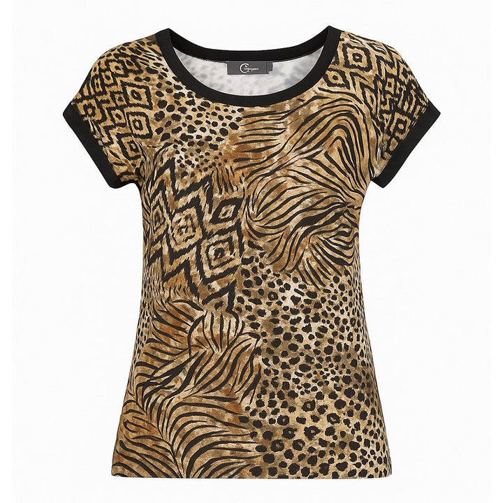 T-shirt With Rib Jersey Aop - Bruin Dessin