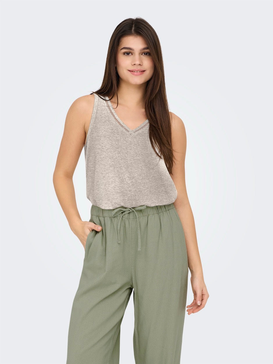 Onlpenny S/l V-neck Top Jrs Noos - Zand
