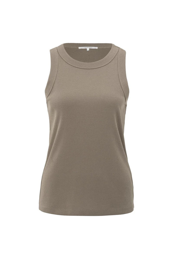 Ribbed Singlet With Round Neck - Taupe