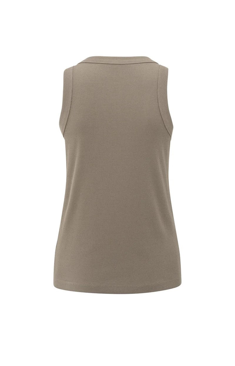 Ribbed Singlet With Round Neck - Taupe