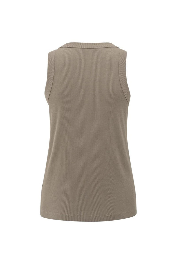 Ribbed Singlet With Round Neck - Taupe