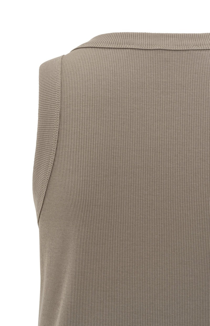 Ribbed Singlet With Round Neck - Taupe