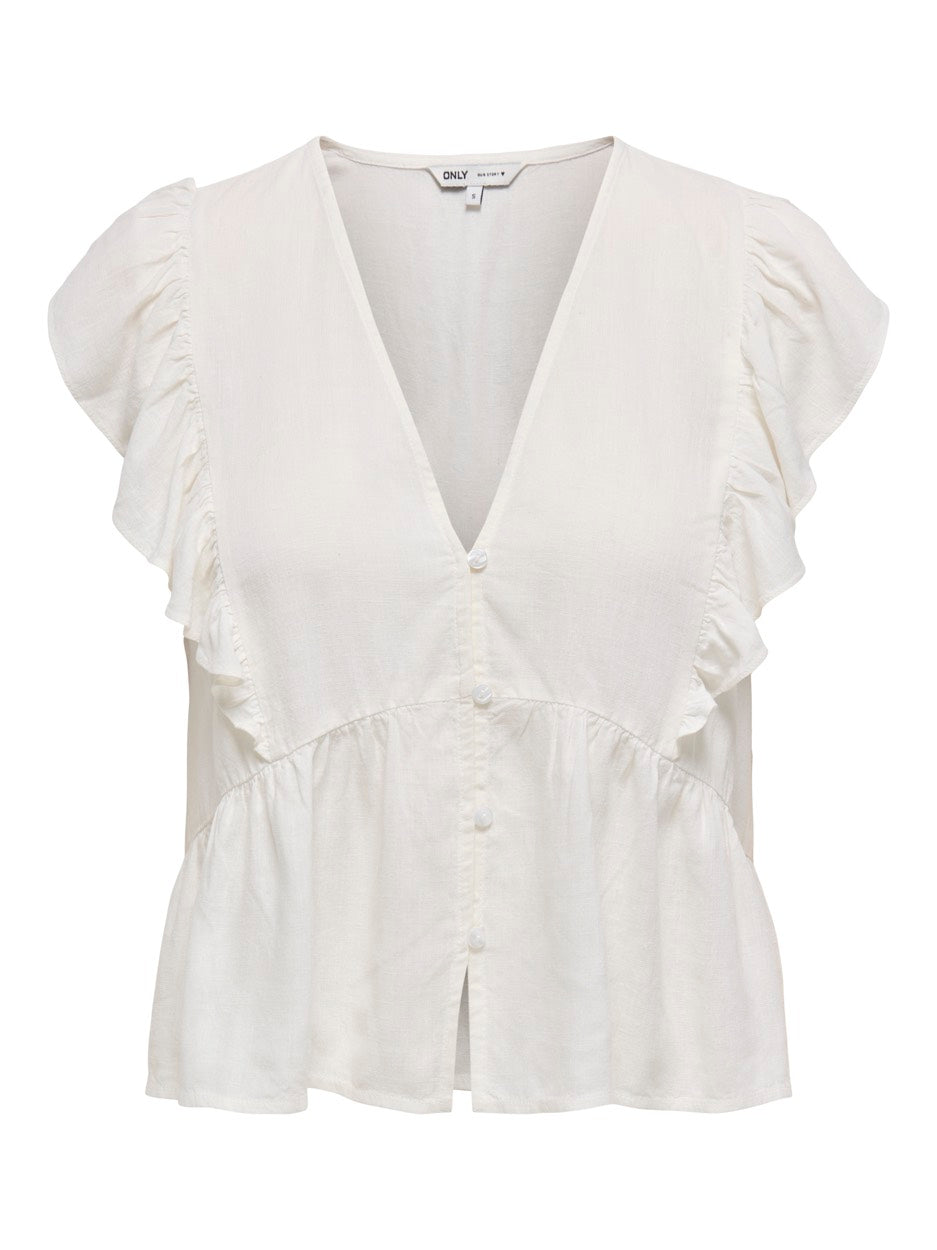 Onlrian Flonce S/s Top Wvn - Off-white