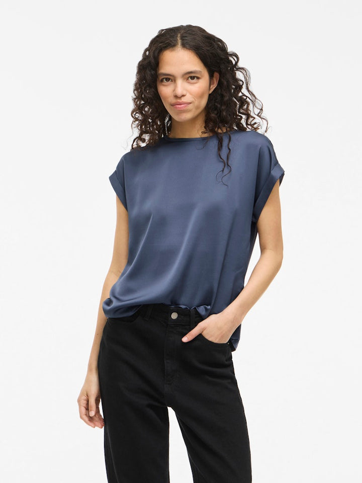 Viellette S/s Satin Top - Noos - Rafblauw