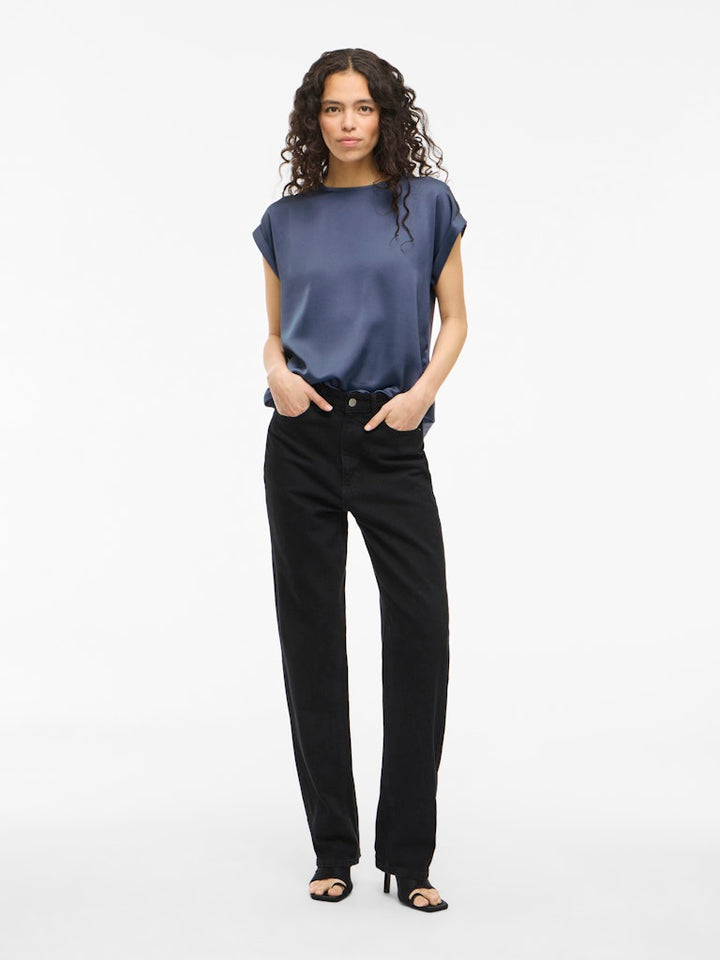 Viellette S/s Satin Top - Noos - Rafblauw