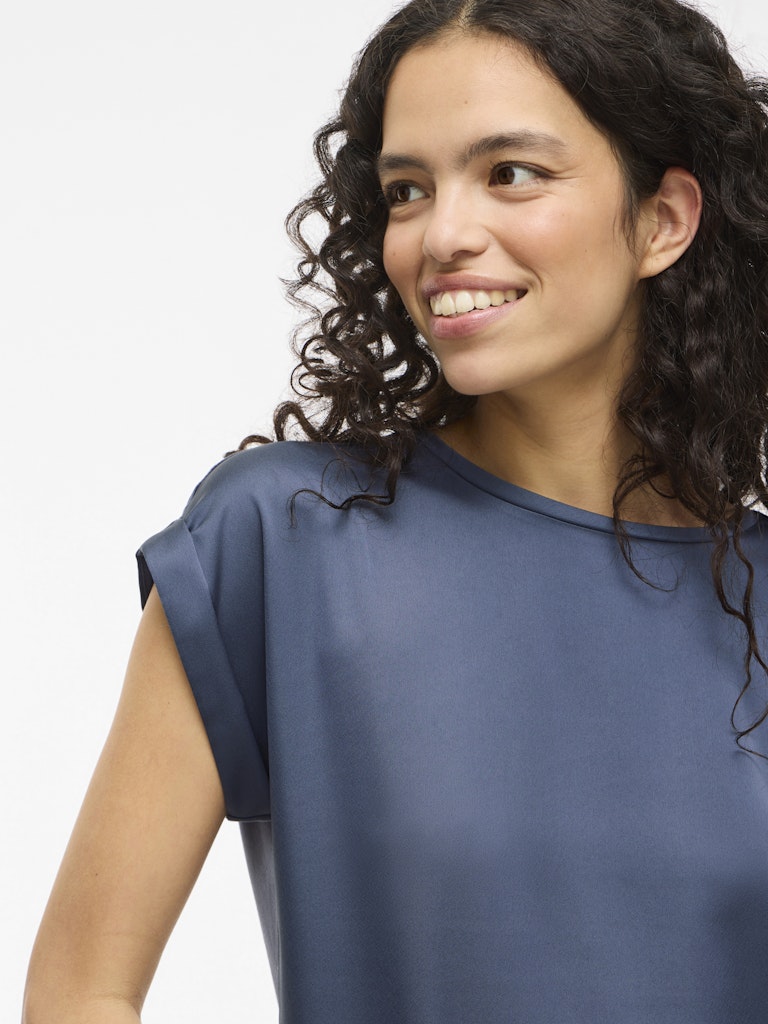 Viellette S/s Satin Top - Noos - Rafblauw