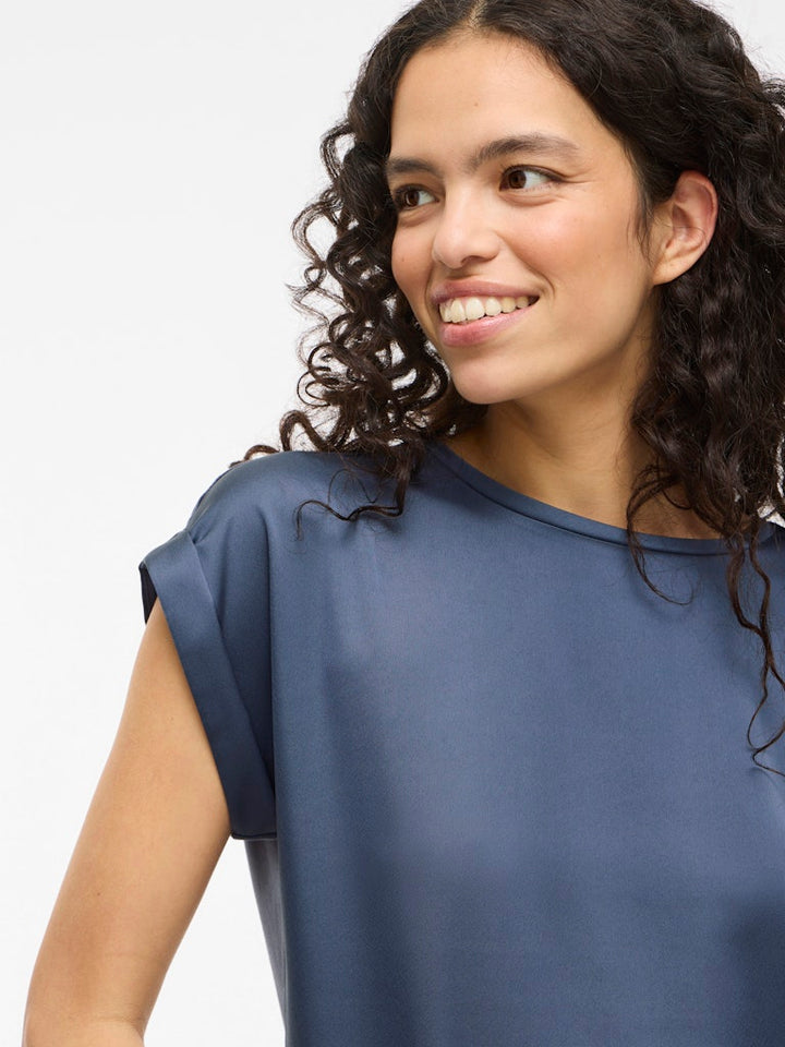 Viellette S/s Satin Top - Noos - Rafblauw