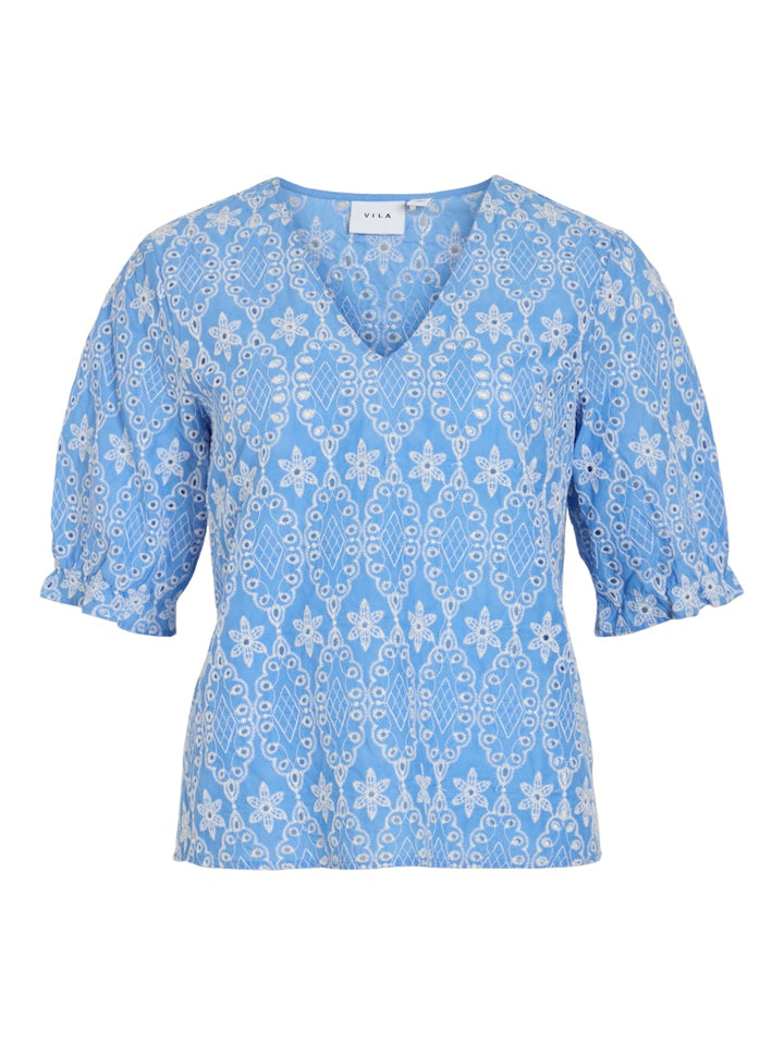 Vimolly V-neck 2/4 Top - Blauw Dessin