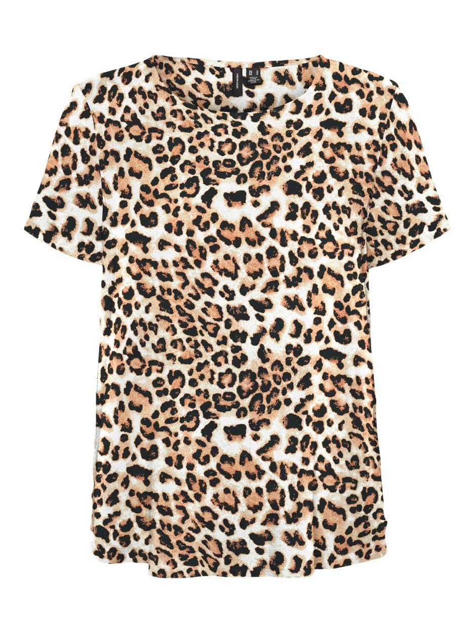 Vmeasy Joy S/s Top Wvn Ga - Bruin Dessin