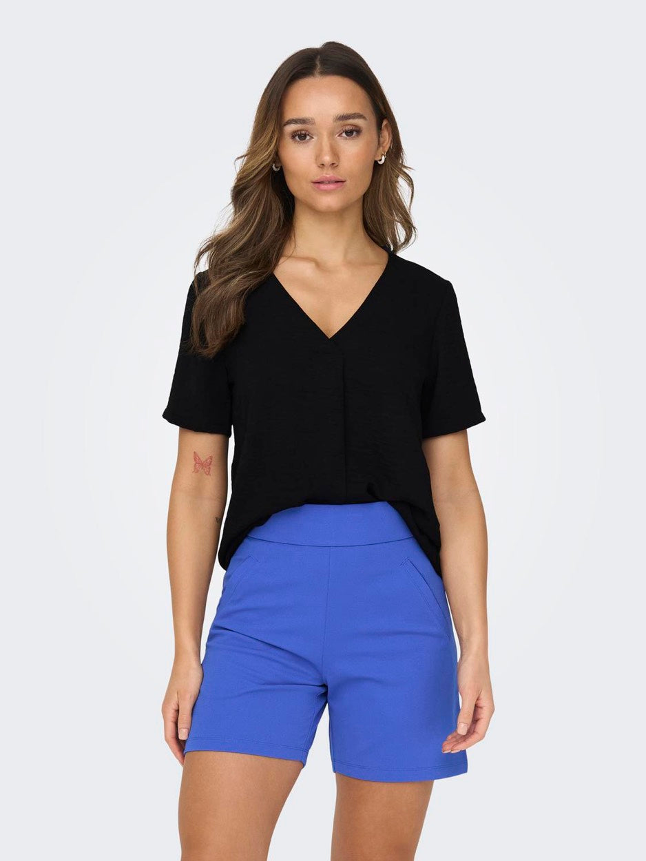 Jdydivya Life S/s V-neck Top Wvn Di - Zwart