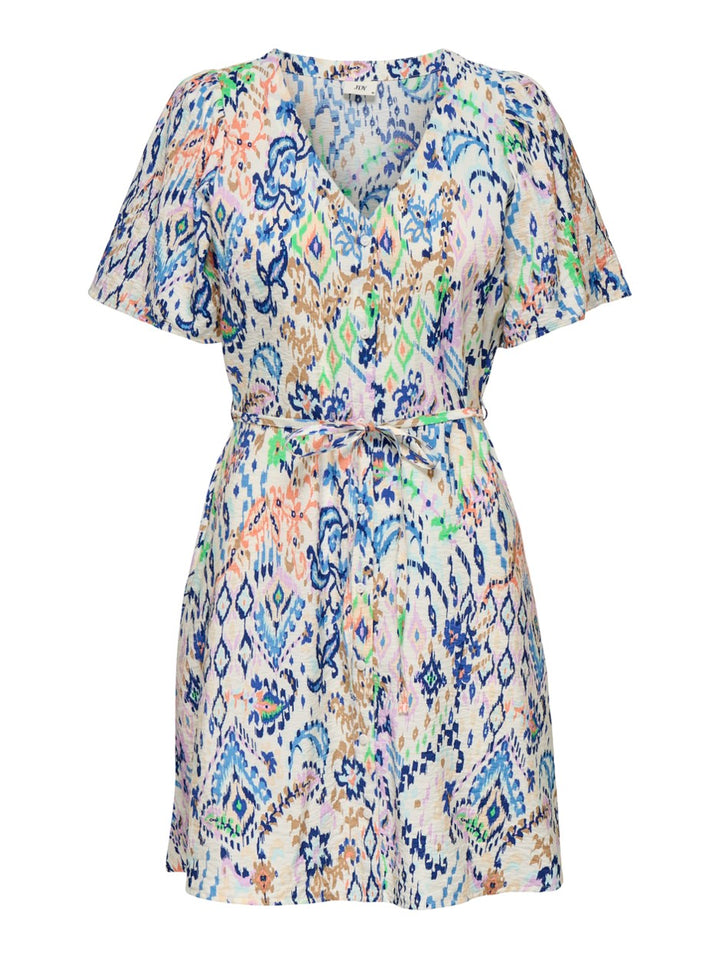 Jdytroya Life S/s Short Dress Wvn D - Ecru Dessin