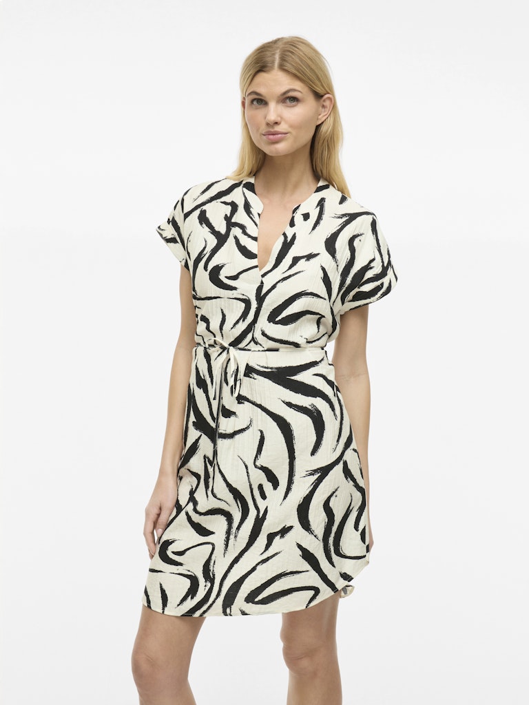 Viclo Ss Short Dress - Ecru Dessin
