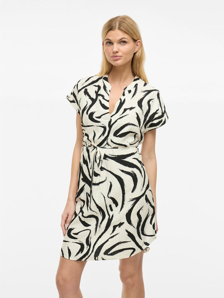 Viclo Ss Short Dress - Ecru Dessin