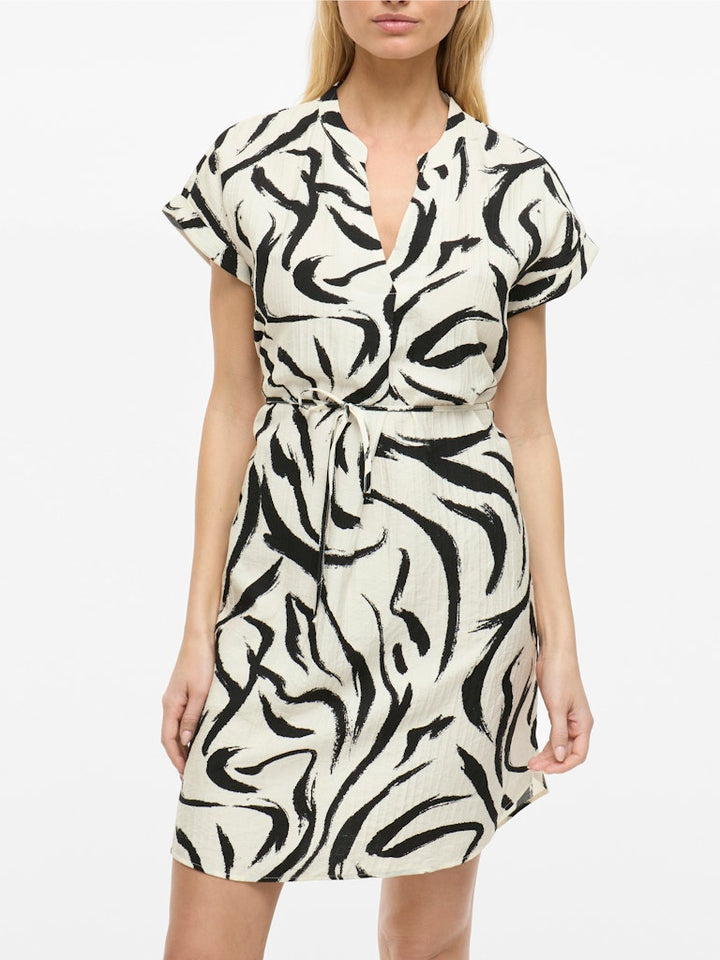 Viclo Ss Short Dress - Ecru Dessin