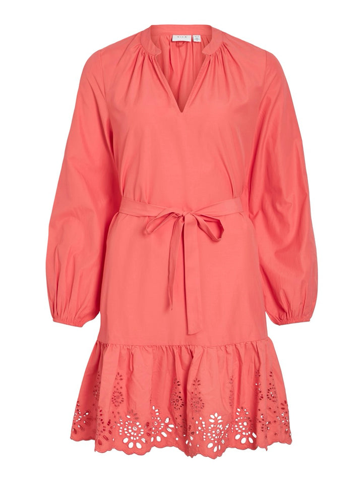 Vikelli V-neck L/s Short Dress/ln - Koraal Rood
