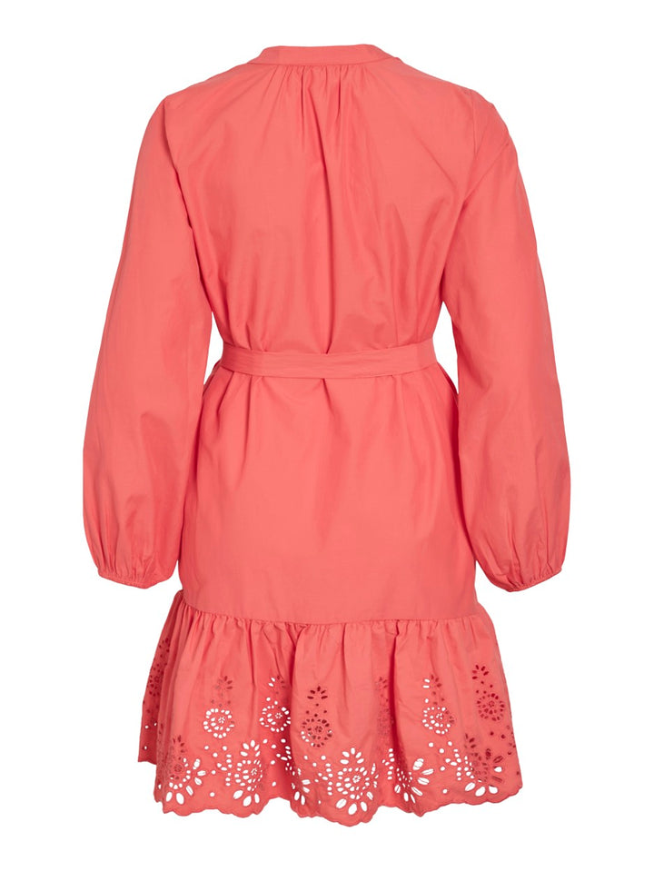 Vikelli V-neck L/s Short Dress/ln - Koraal Rood