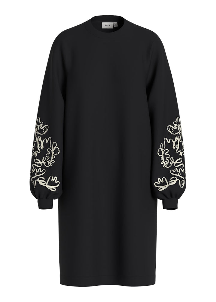 Visiffi Emb O-neck L/s Sweat Dress/lc - Zwart