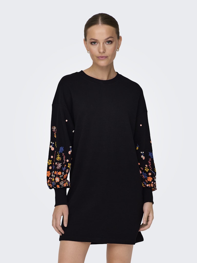 Onlbrooke Ls Short Dress Flower Swt Noos - Zwart