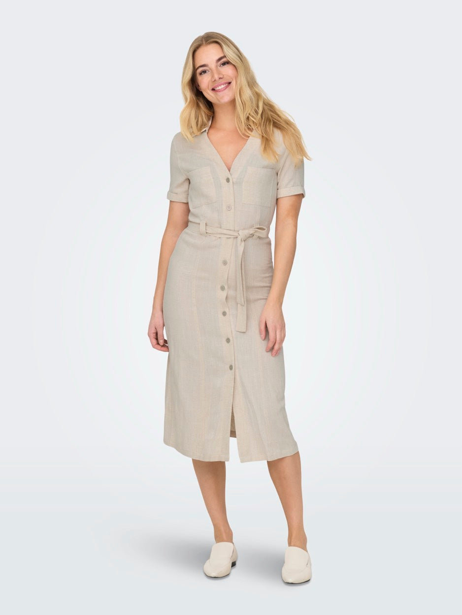Onlsiesta Ss Linen Bl Shirt Dress P - Zand