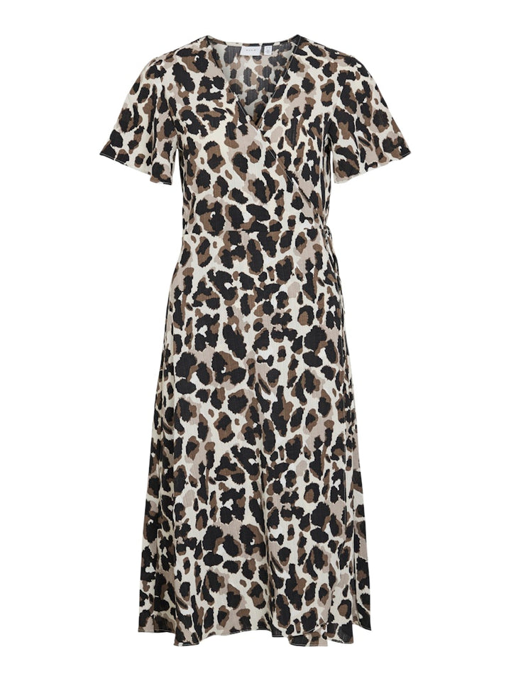Vilovie Ss Wrap Midi Dress - Ecru Dessin