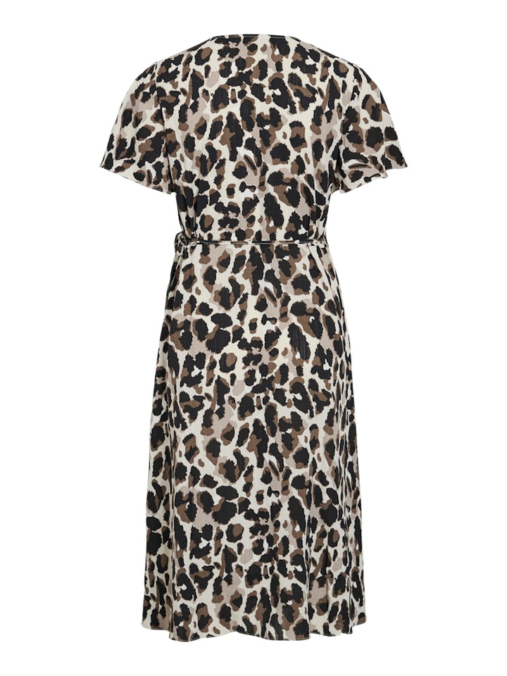 Vilovie Ss Wrap Midi Dress - Ecru Dessin