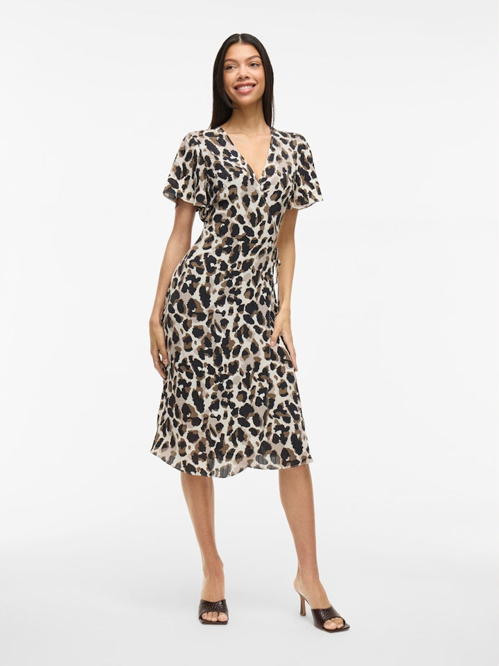 Vilovie Ss Wrap Midi Dress - Ecru Dessin