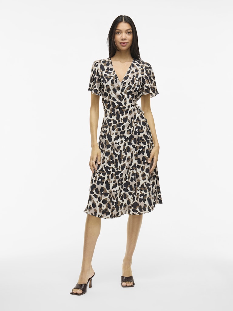 Vilovie Ss Wrap Midi Dress - Ecru Dessin