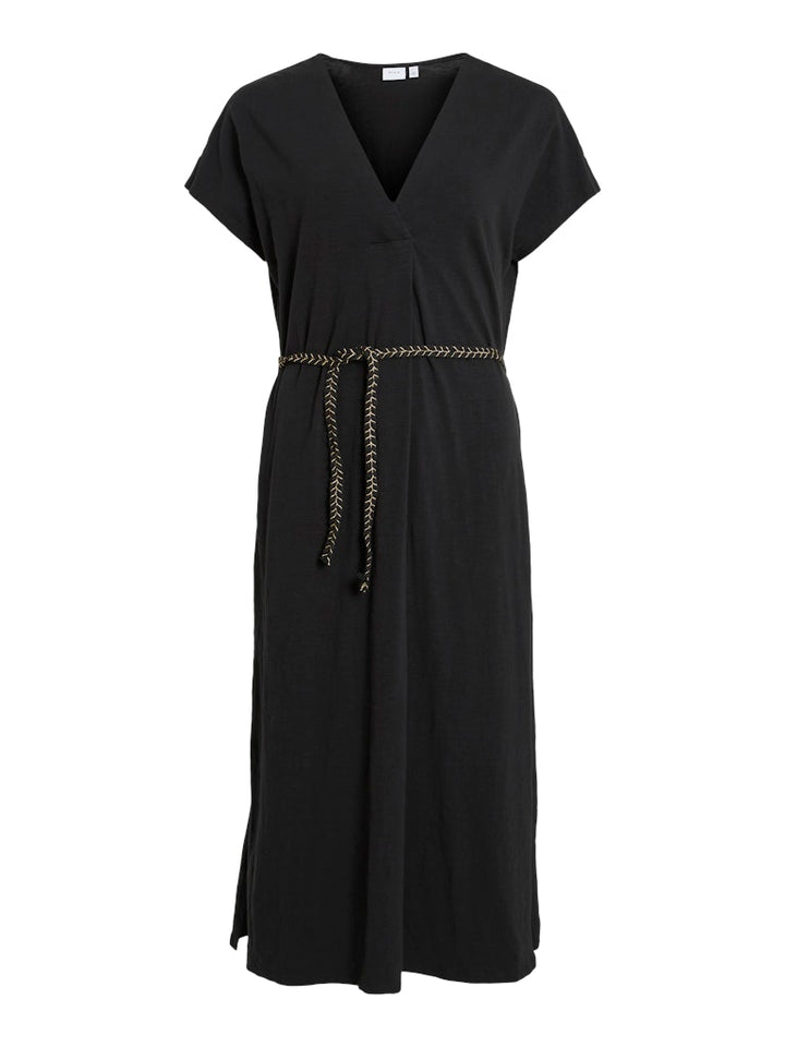 Viverano O-neck Sl Braid Midi Dress - Zwart