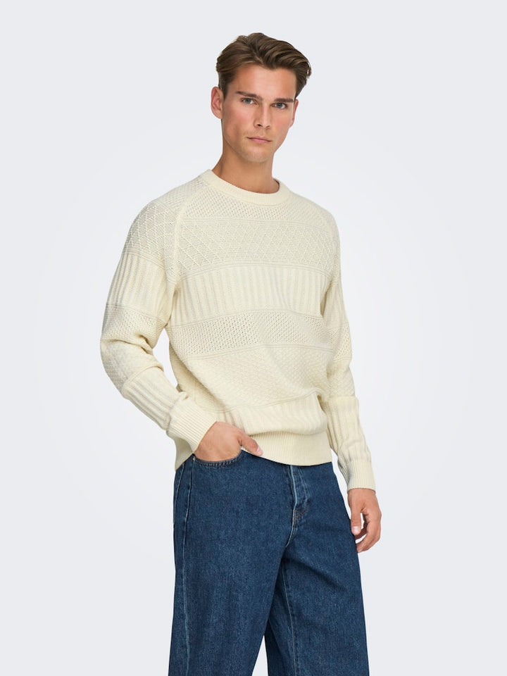 Onsalkan Reg Crew Knit - Off-white