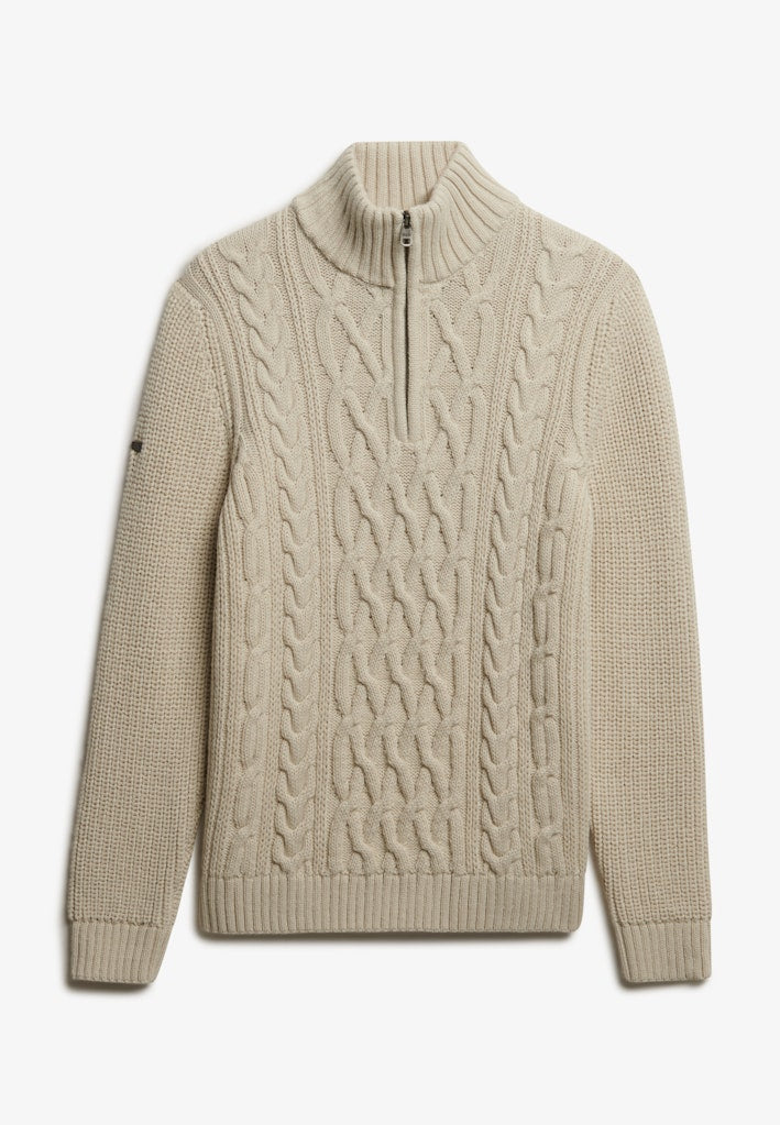 Gebreide Cable Trui Zip - Ecru
