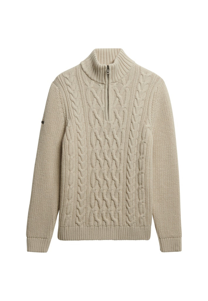Gebreide Cable Trui Zip - Ecru