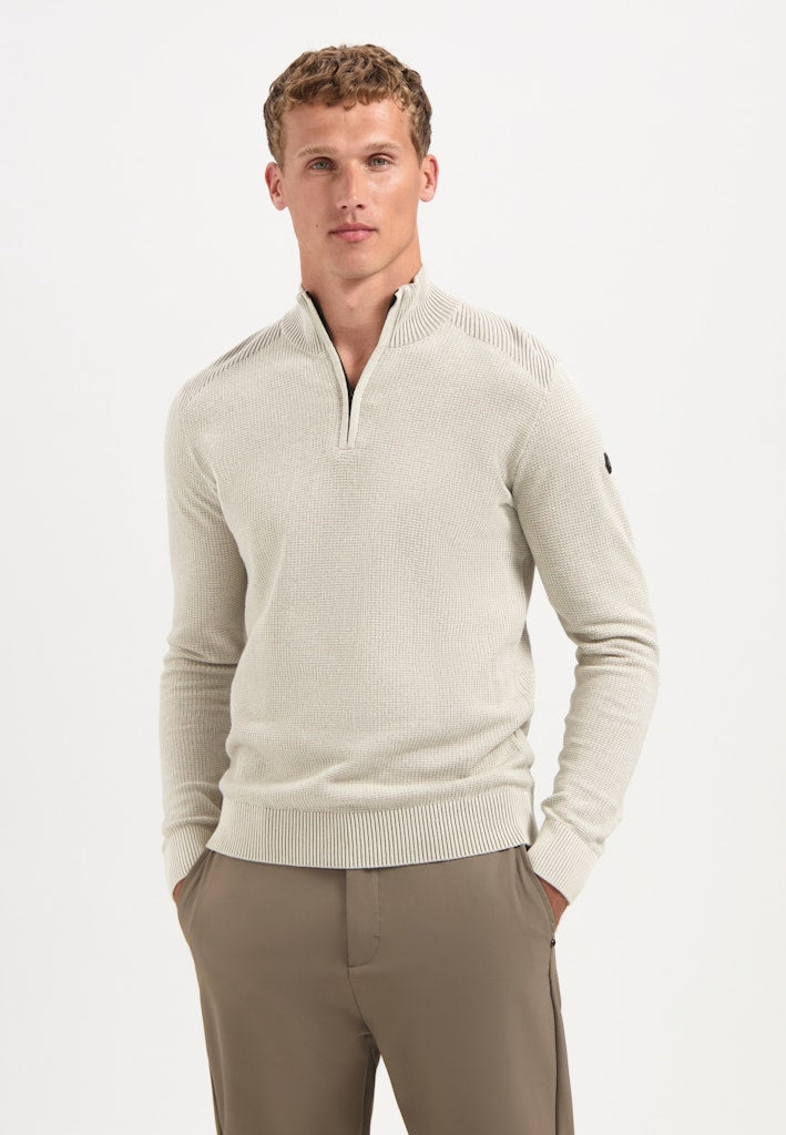 Pullover Half Zip Plated Structure Knit - Zand