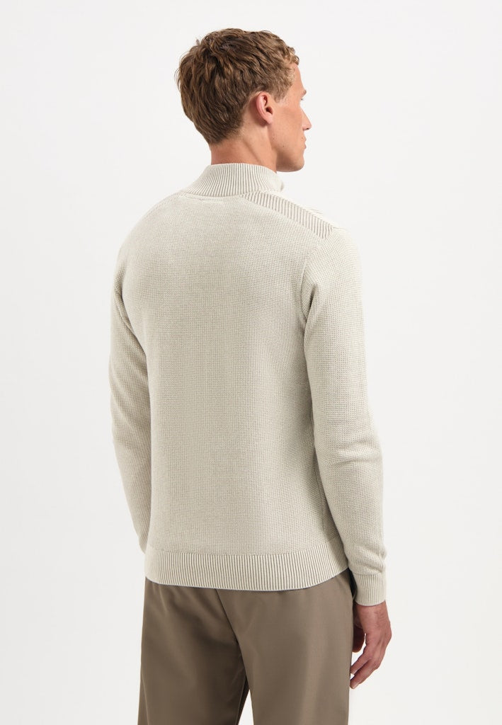 Pullover Half Zip Plated Structure Knit - Zand